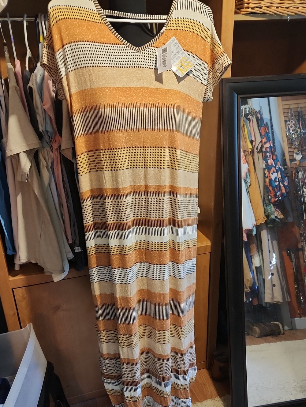 LuLaRoe Striped Maxi Dress in Tan and Gold